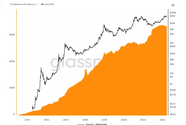 Anzahl der Investoren mit einem ganzen Bitcoin oder mehr