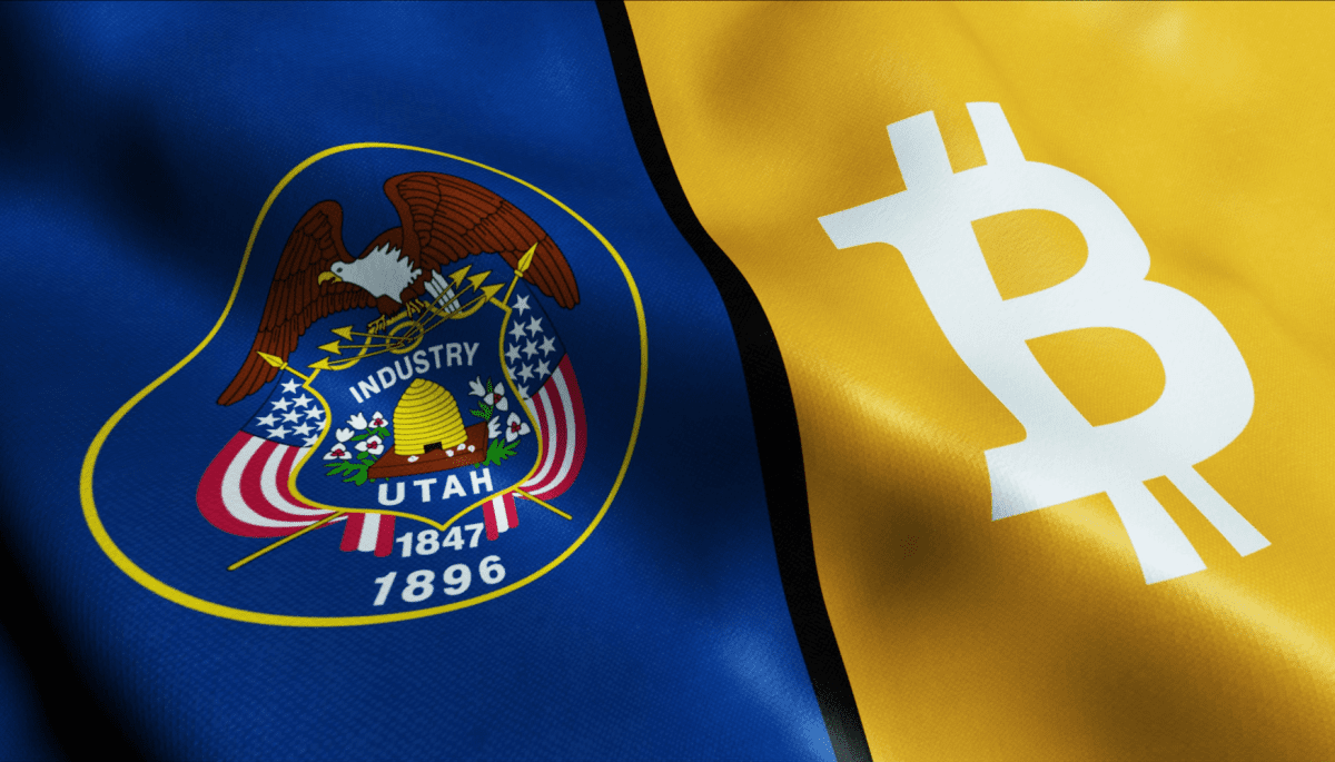 Flagge von Utah und Bitcoin-Logo